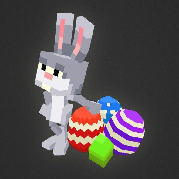 Low Poly 3D Pixel Rabbit