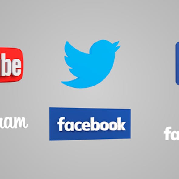 Facebook, YouTube, Twitter, Instagram 3D icons