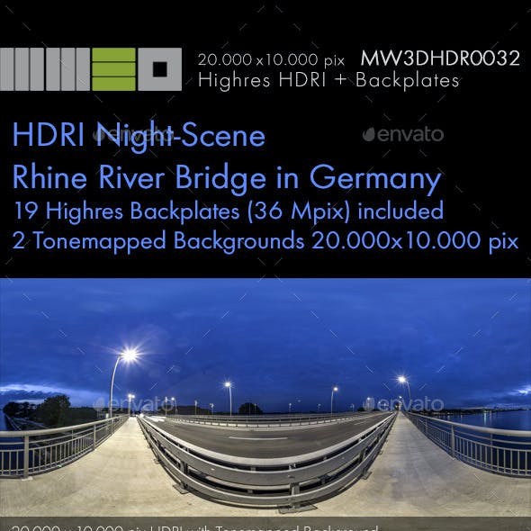 MW3DHDR0032 HDRI Night-Scene Rhine River Bridge