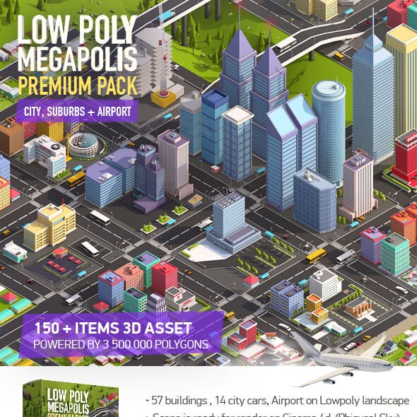 Low Poly Megapolis City Premium Pack (Landscape, Buildings, Airport)