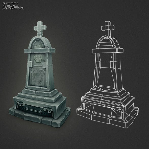 Low Poly Grave Stone 04