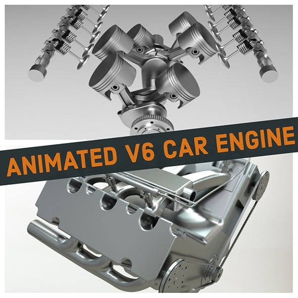 V6 Car Engine - Fully Rigged and Animated