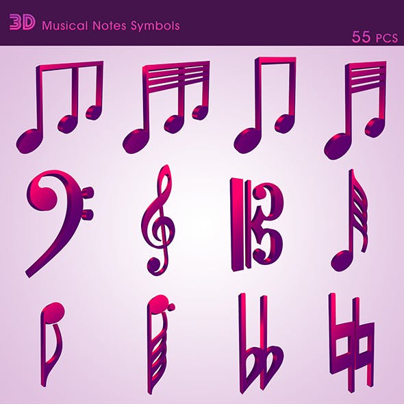 3D Musical Notes Symbols (55 pcs)