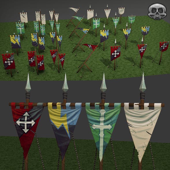 Hand Painted Low Poly Flag Set