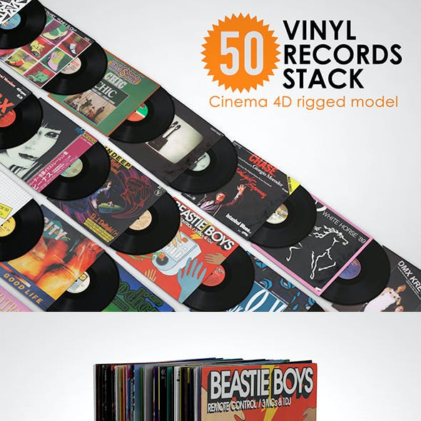 50 Vinyl Records Stack Rigged
